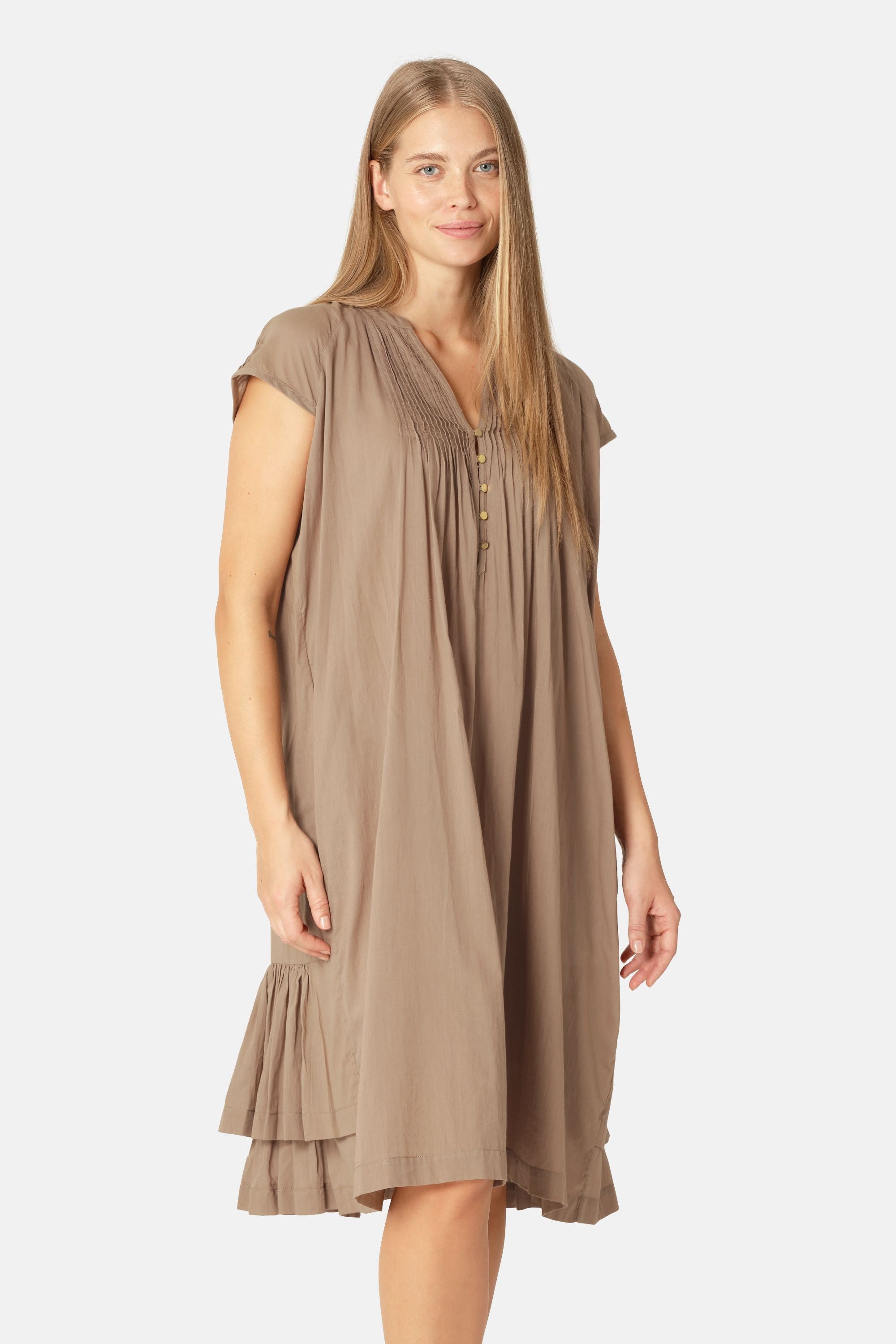 Robe Longue à Manches Courtes - Greige